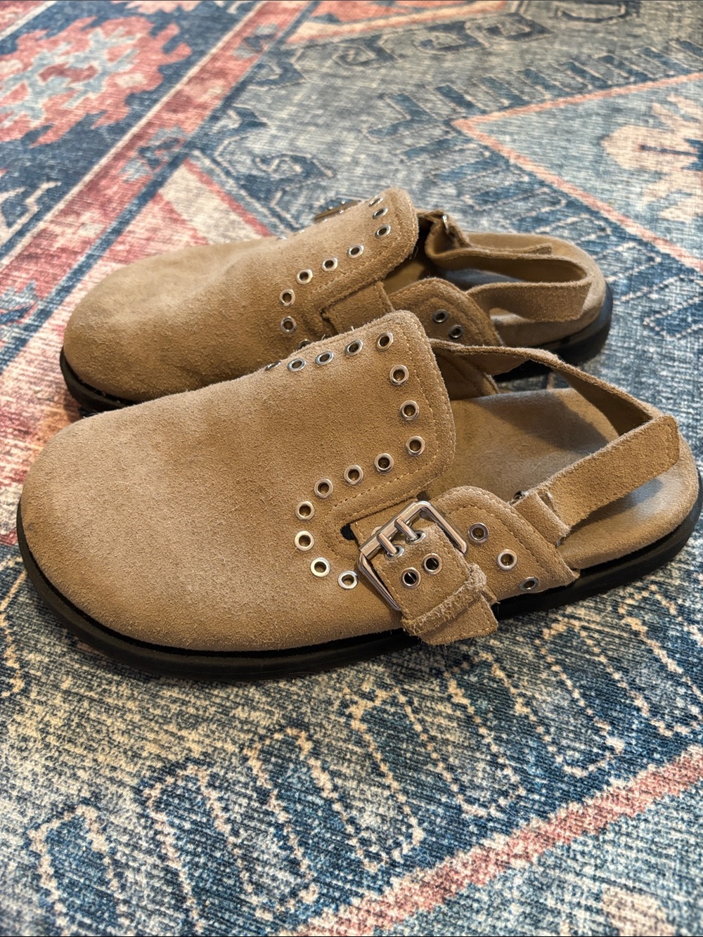 Zara Beige Suede Buckle Slingback Flats
